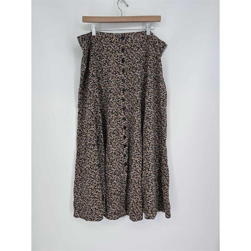 Vintage Y2K Express Brown Floral Button Midi Skirt Cottagecore Dark Academia XL - Picture 2 of 5